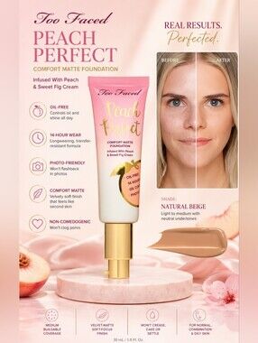 Too Faced Peach Perfect Comfort Matte Foundation - Natural Beige